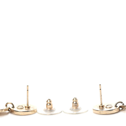 Chanel Pearl Crystal Logo Drop Earrings Gold 3 of 4