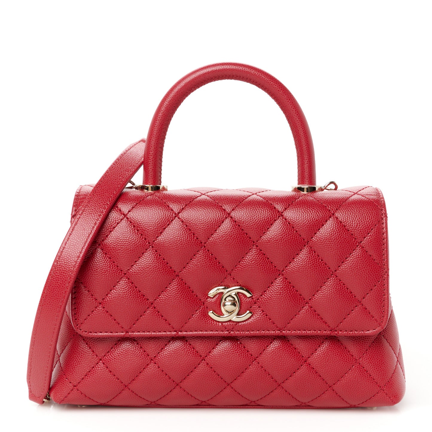 Caviar Quilted Mini Coco Handle Flap Red