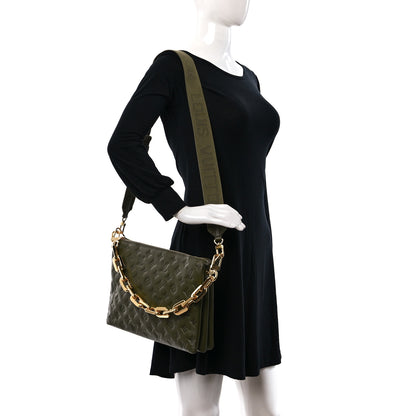 Louis Vuitton Lambskin Embossed Monogram Coussin MM Khaki 2 of 10