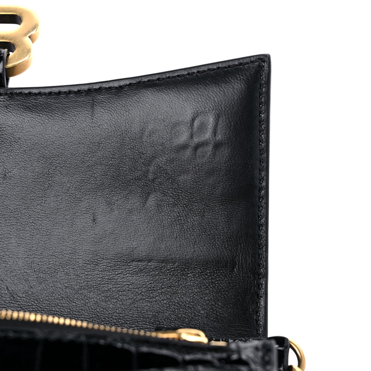 Shiny Calfskin Crocodile Embossed Hourglass Chain Bag Black