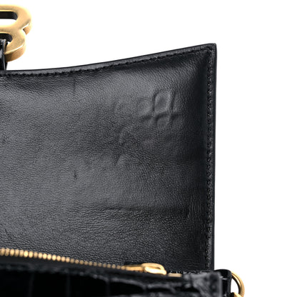 Balenciaga Shiny Calfskin Crocodile Embossed Hourglass Chain Bag Black 8 of 10