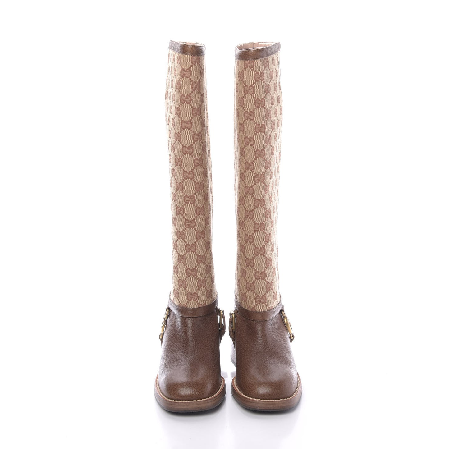 GG Monogram Calfskin Lola Tall Boots 36.5 Beige Ruggine Cuir
