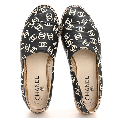 Chanel Lambskin Printed CC Espadrilles 38 Black White 2 of 11