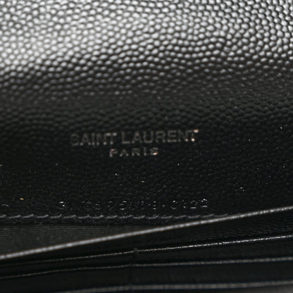Saint Laurent Grain De Poudre Matelasse Chevron Monogram Monochrome Envelope Chain Wallet Black 6 of 10
