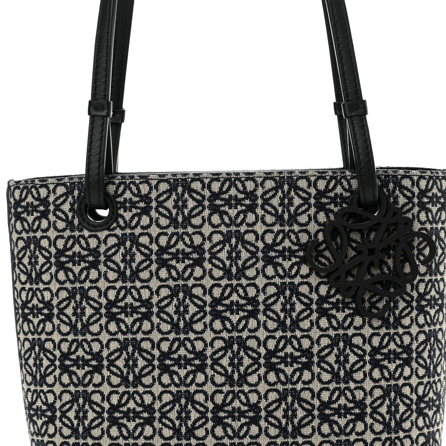Jacquard Anagram Calfskin Small Square Tote Navy Black