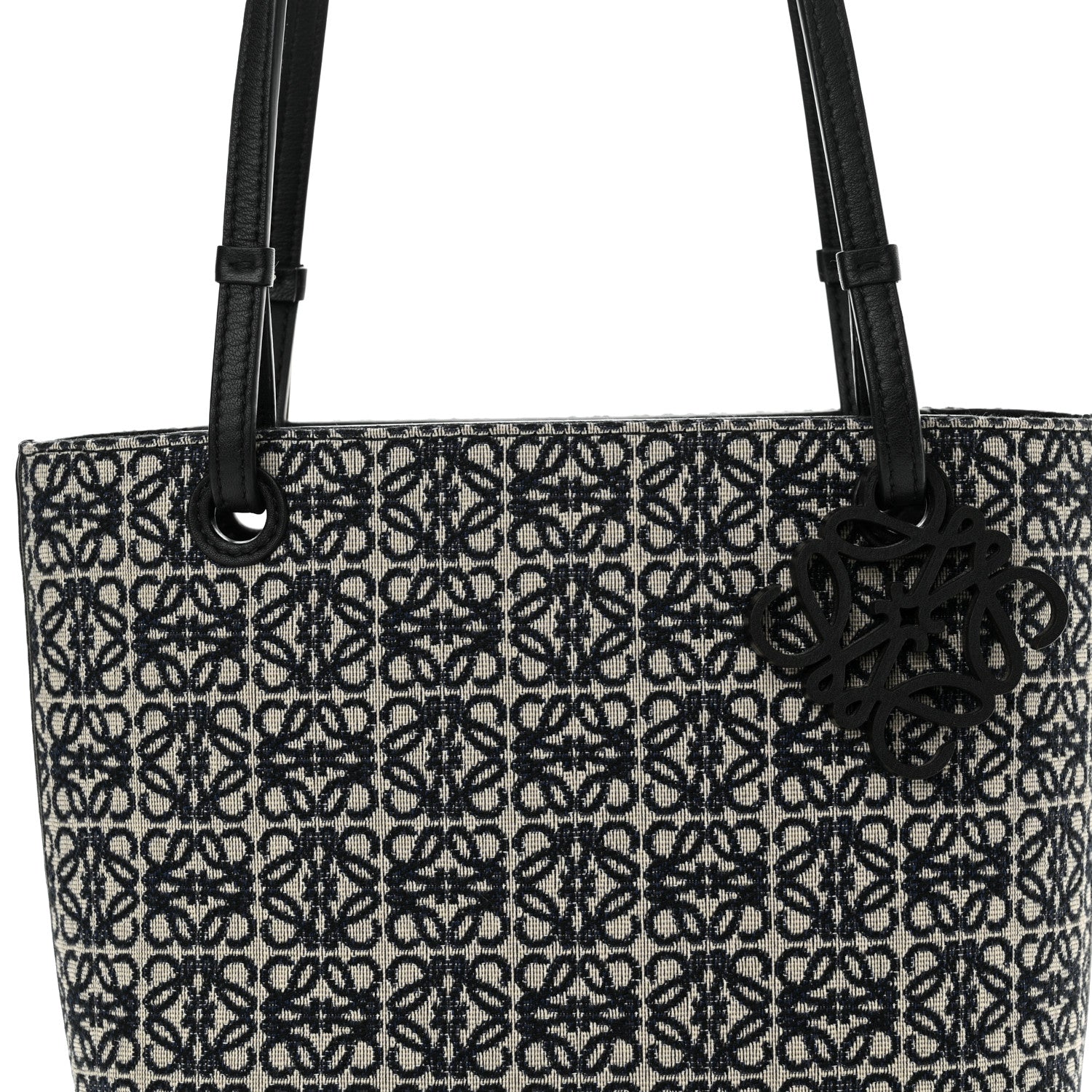 Loewe Jacquard Anagram Calfskin Small Square Tote Navy Black 7 of 10