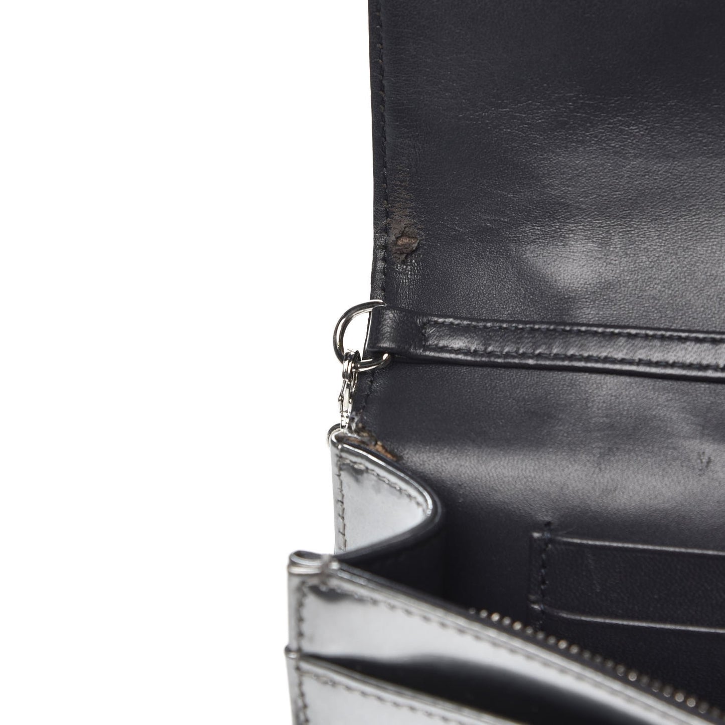 Metallic Patent Micro-Cannage Diorama Wallet on Chain Pouch Silver