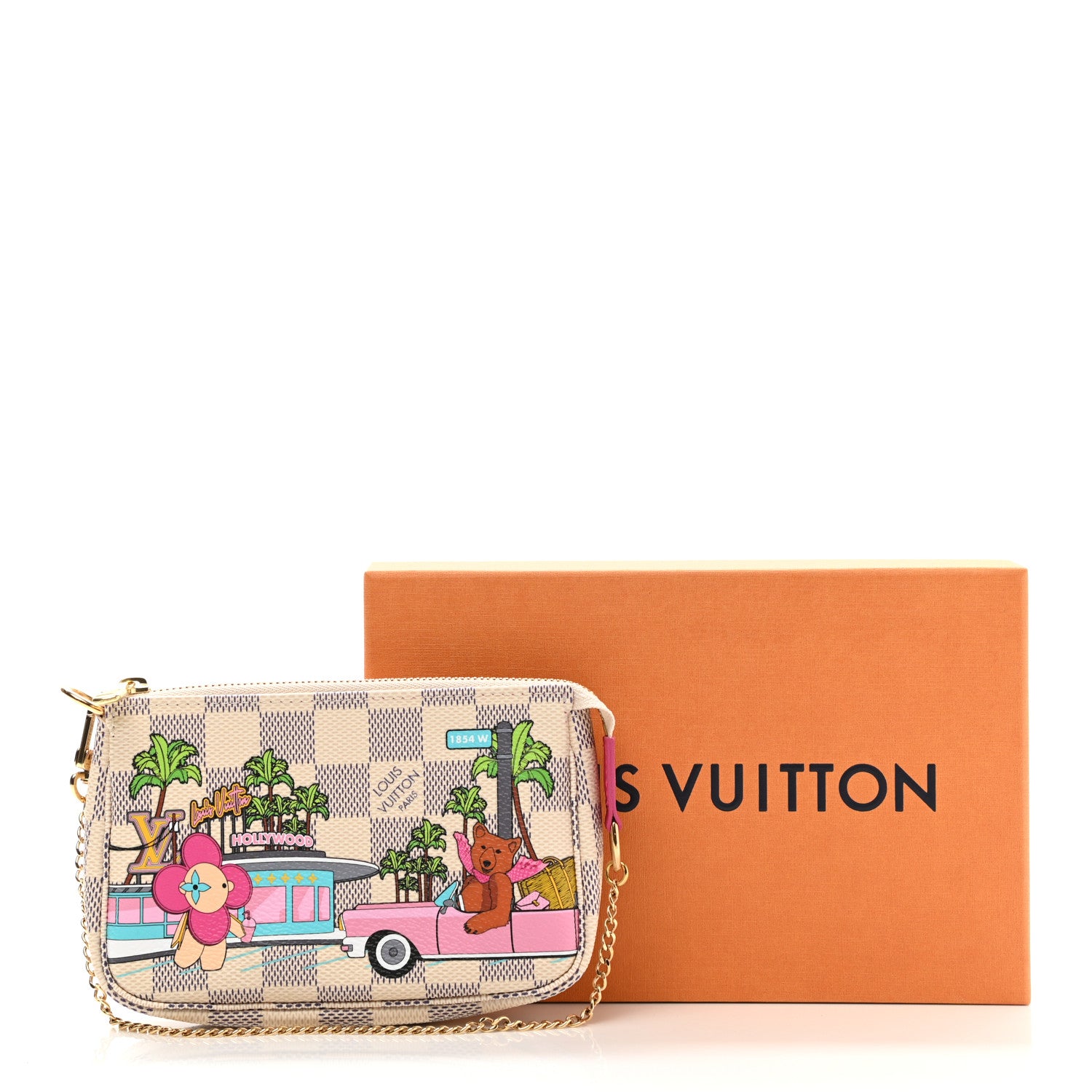 Louis Vuitton Damier Azur 2021 Christmas Animation Hollywood Mini Pochette Accessories Fuchsia 8 of 8