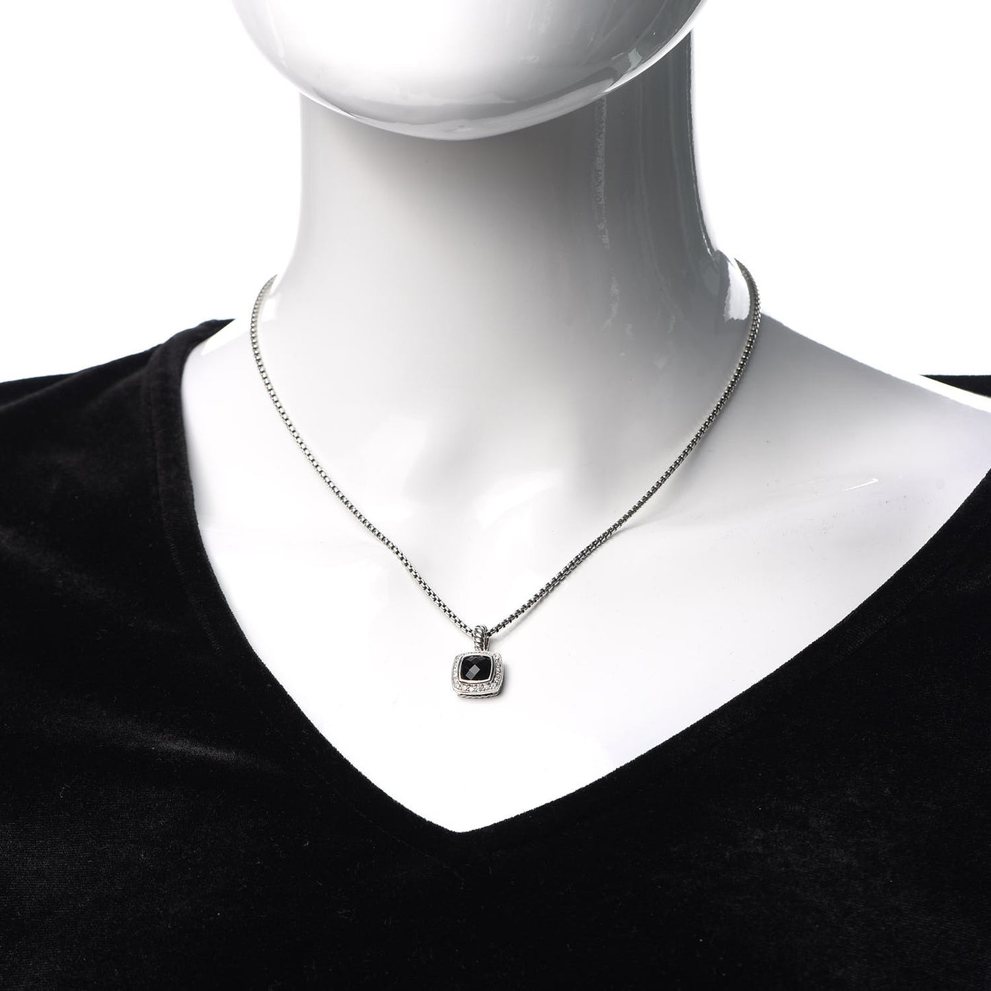 Sterling Silver Diamond Black Onyx 7mm Petite Albion Necklace