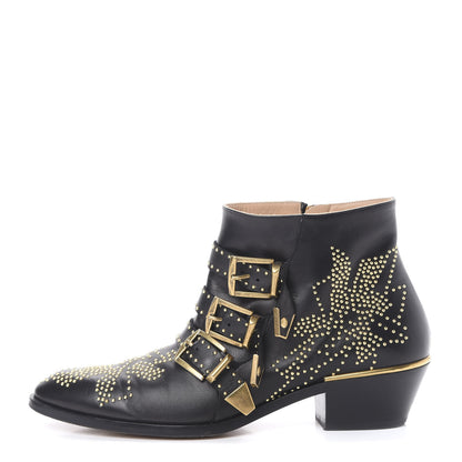 Chloe Nappa Sheepskin Studded Susanna Ankle Boots 39 Black 1 of 12