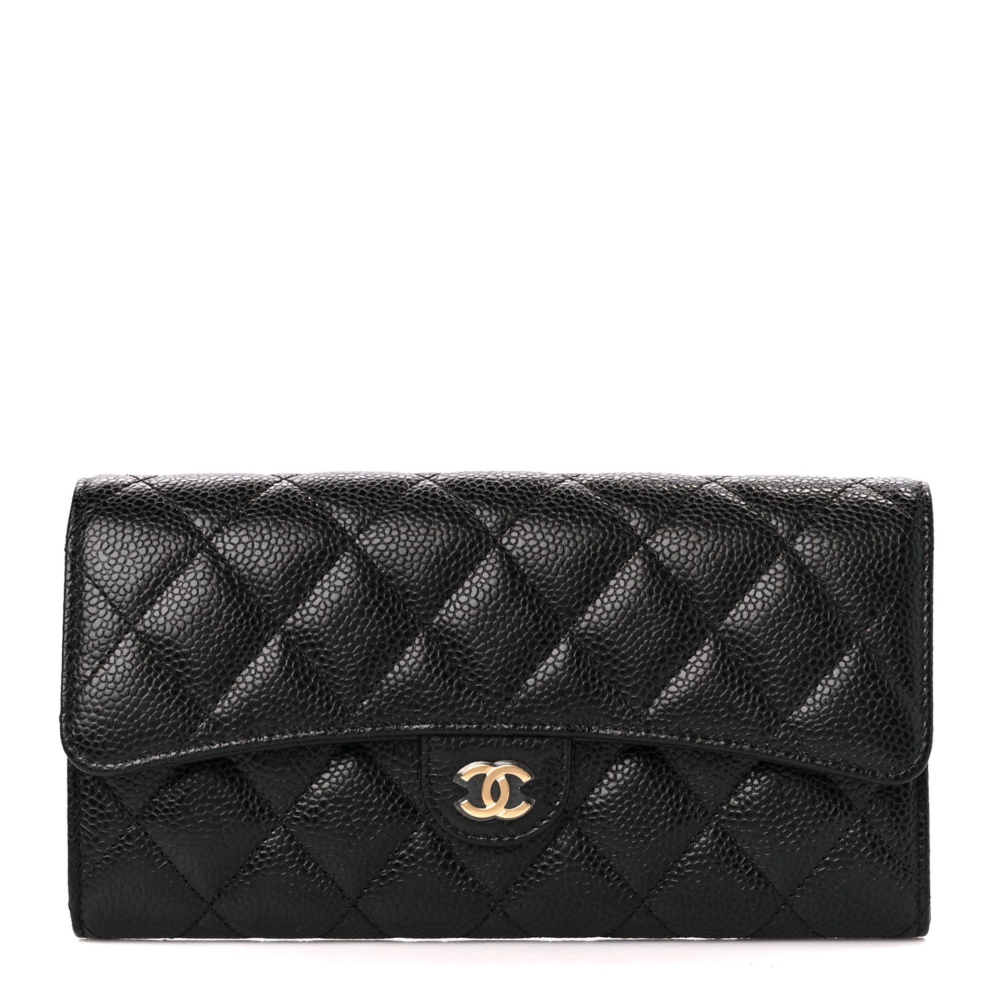 Caviar Quilted Large Gusset Flap Wallet Black