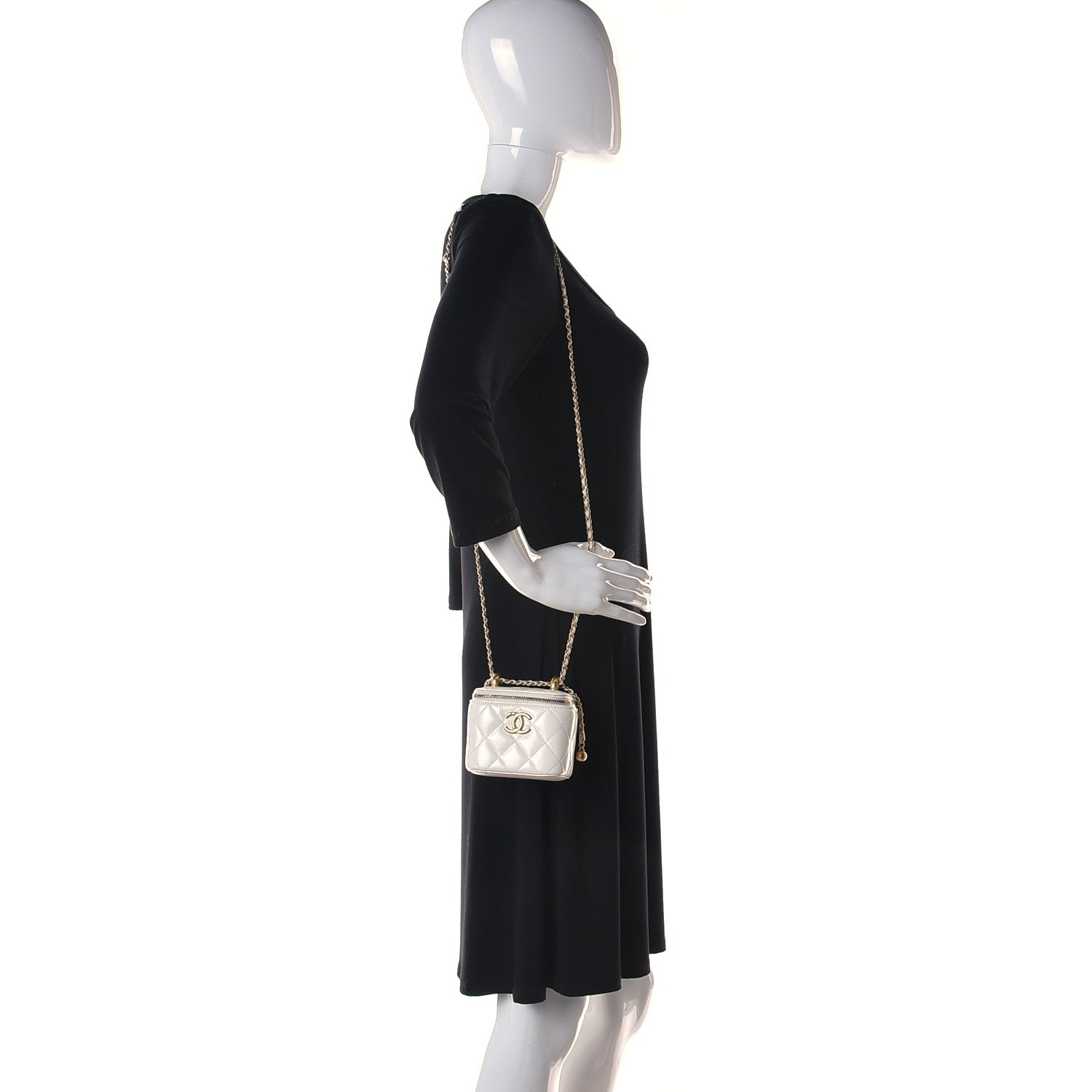 Chanel Calfskin Quilted Mini Perfect Fit Vanity Case With Chain White 2 of 15