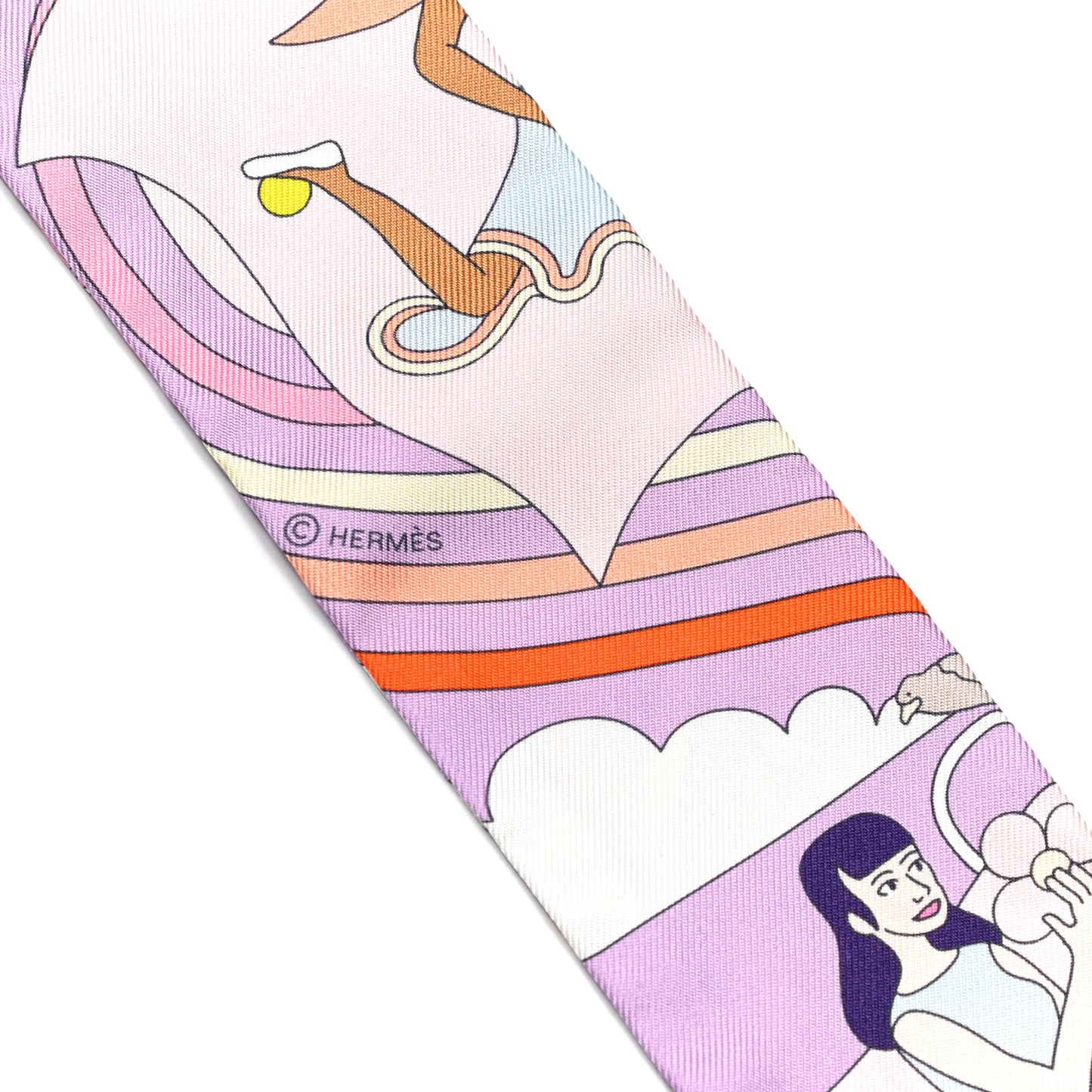 Silk Carres Volants Twilly Lilas Rose Pale Or