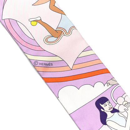 Hermes Silk Carres Volants Twilly Lilas Rose Pale Or 3 of 4