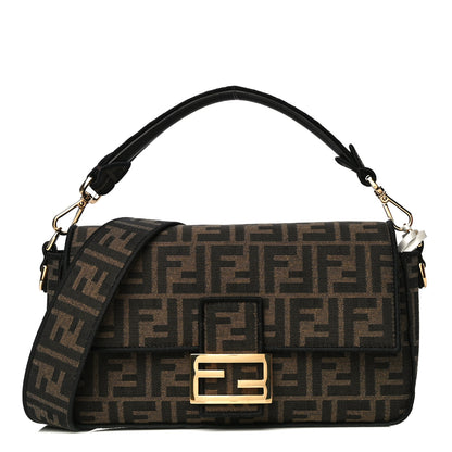 Fendi Fabric Jacquard FF 1974 Medium Baguette Tobacco Moro Black 1 of 12