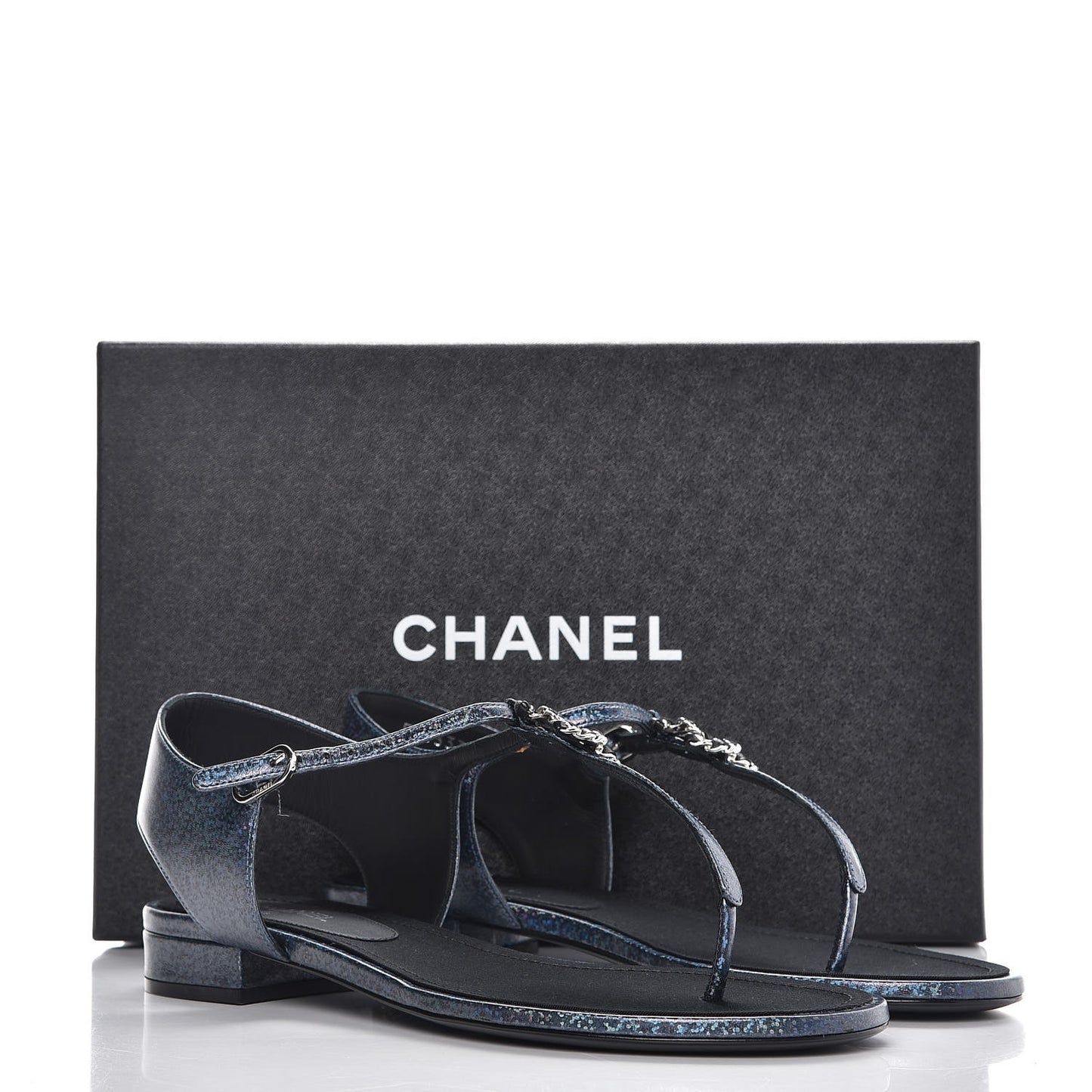 Fantasy Lambskin CC Chain Thong Sandals 40 Blue Black