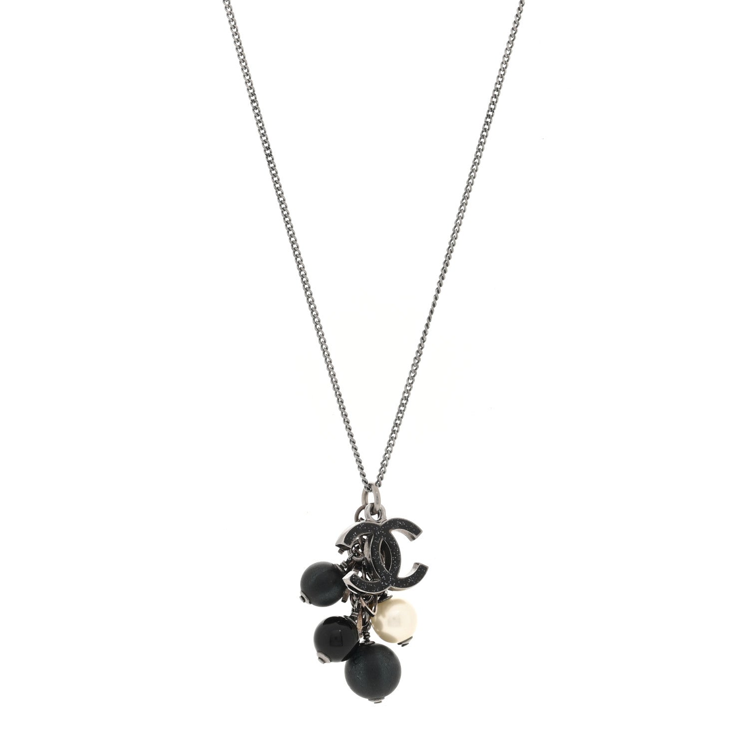 Chanel Iridescent Enamel Bead Pearl CC Drop Necklace Black Silver 1 of 4