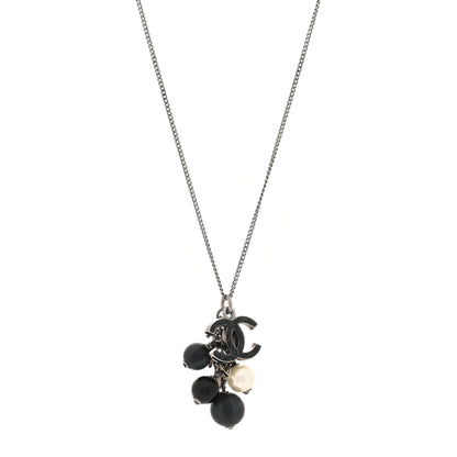 Chanel Iridescent Enamel Bead Pearl CC Drop Necklace Black Silver 1 of 4