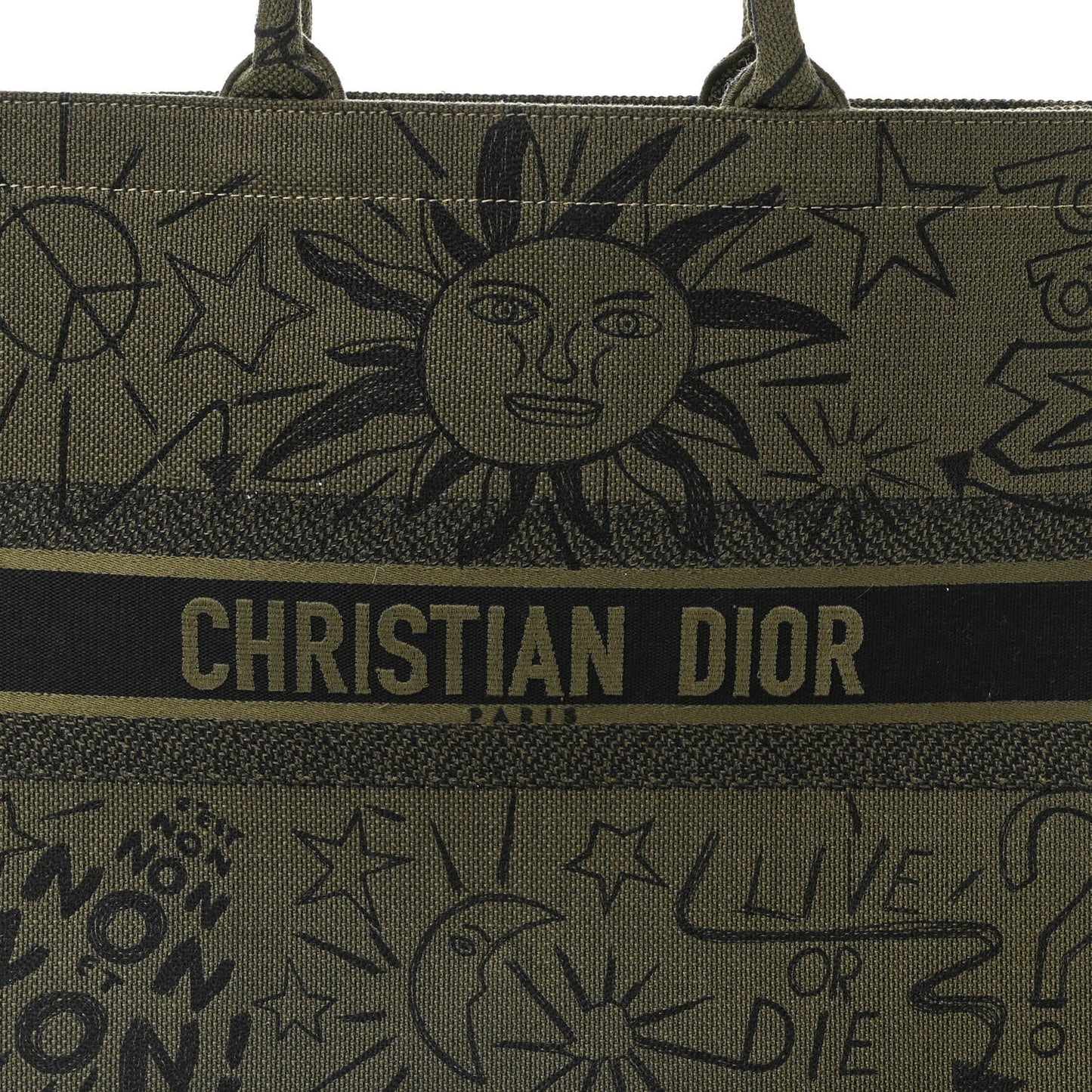 Canvas Embroidered Graffiti Book Tote Vert