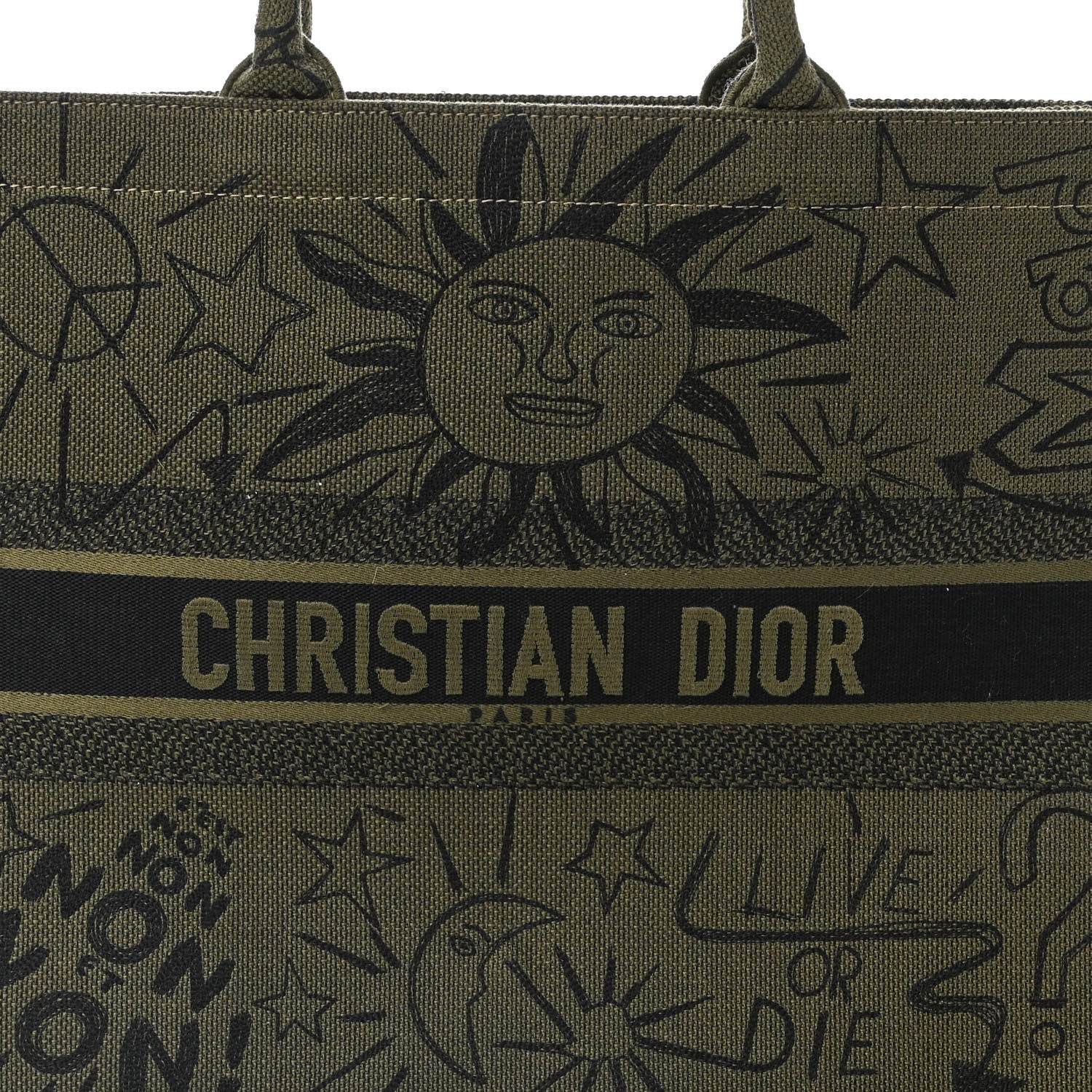 Christian Dior Canvas Embroidered Graffiti Book Tote Vert 8 of 10