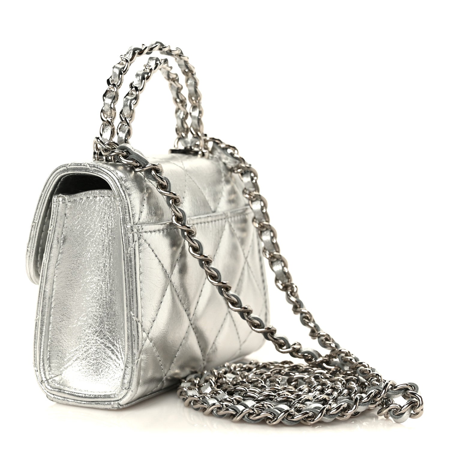 Chanel Metallic Lambskin Quilted Mini Chain CC Top Handle Clutch