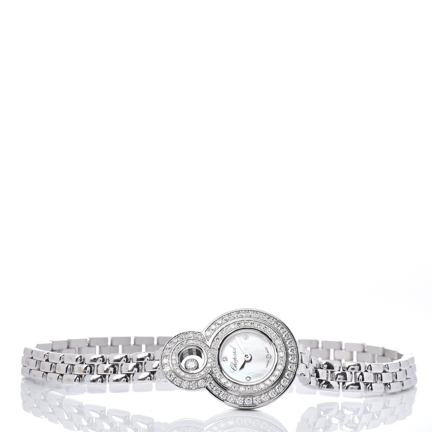 Chopard 18K White Gold Diamond Pave Bezel Mother of Pearl 20mm Happy Eight Quartz Watch 3 of 7