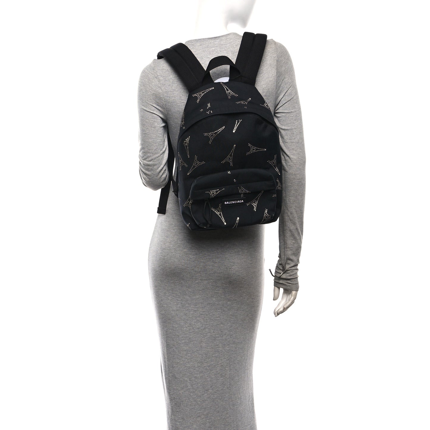 Canvas Crystal Embellished Eiffel Tower Explorer Backpack S Black