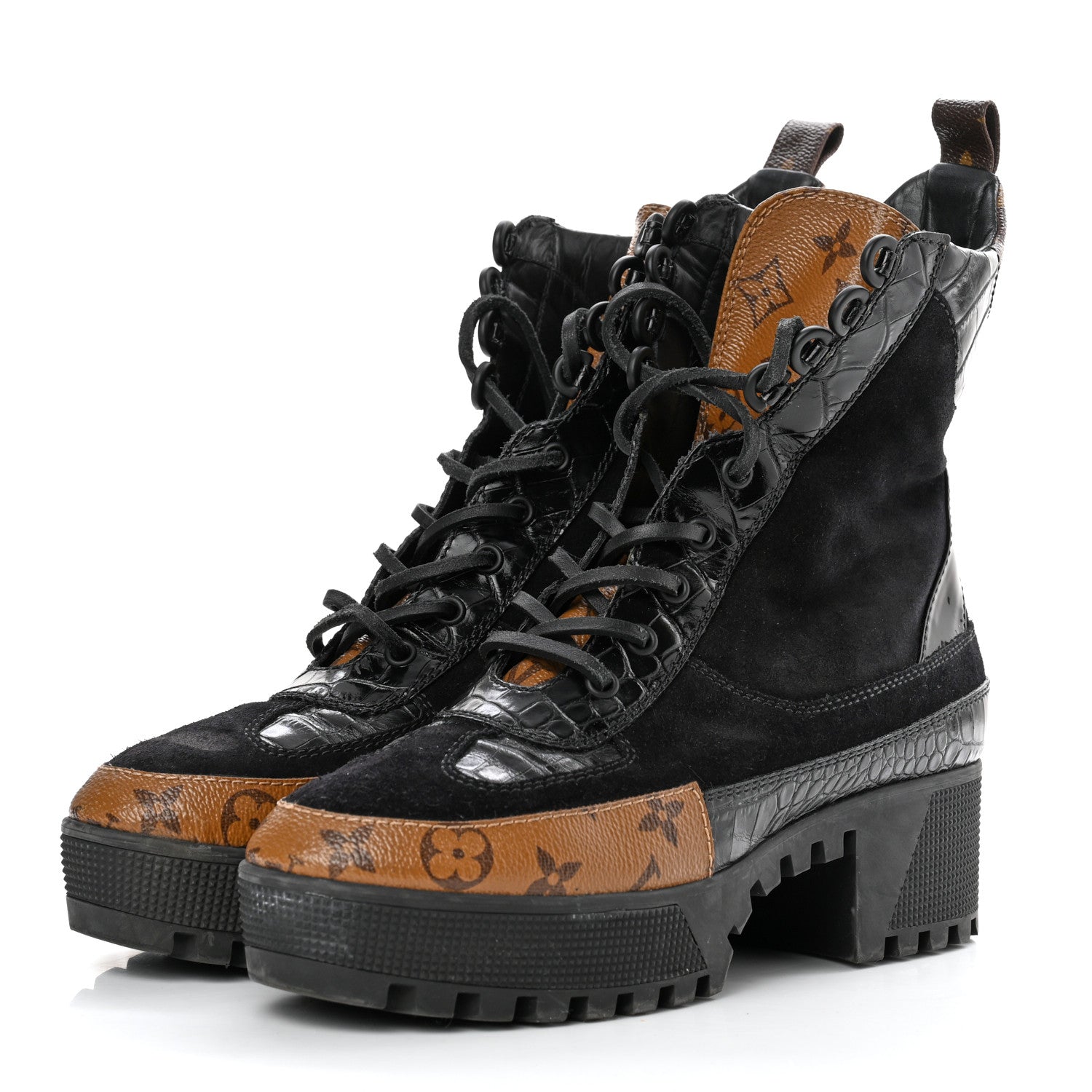 Louis Vuitton Suede Calfskin Monogram Laureate Platform Desert Boots 39.5 Black 3 of 7