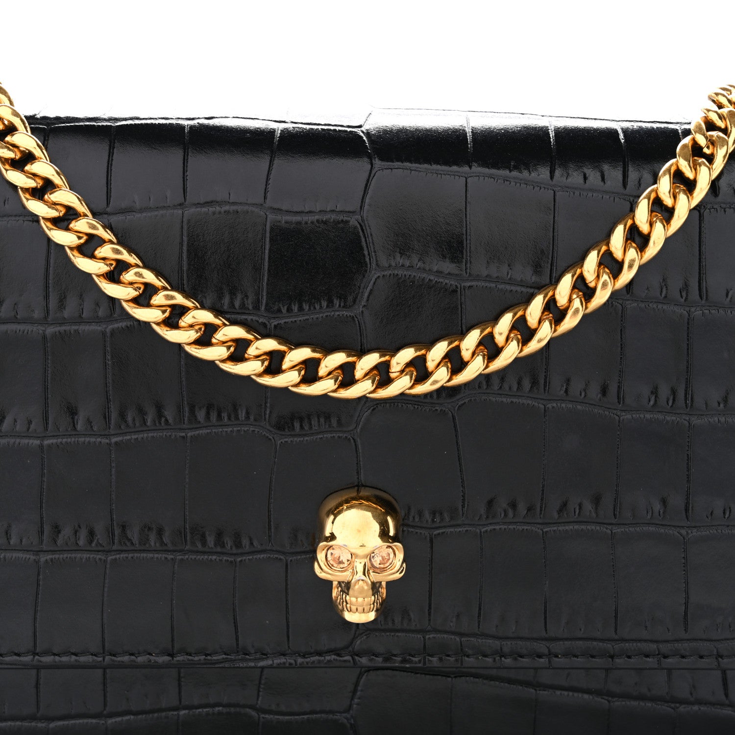 Alexander McQueen Calfskin Crocodile Embossed Skull Mini Crossbody Bag Black 7 of 9