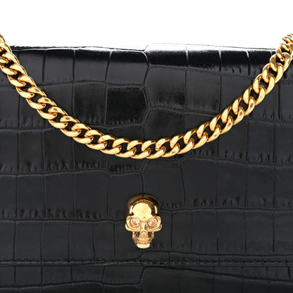 Alexander McQueen Calfskin Crocodile Embossed Skull Mini Crossbody Bag Black 7 of 9