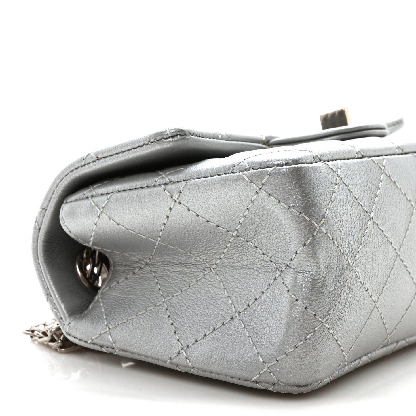 Metallic Grained Calfskin Quilted 2.55 Reissue Mini Flap Silver