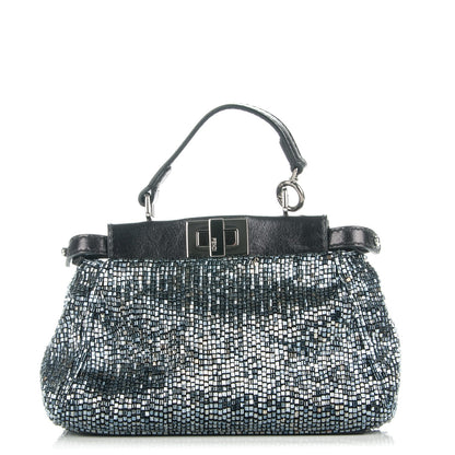 Fendi Laminated Goatskin Beaded Micro Peekaboo Iconic Satchel Canna di Fucile Black 1 of 7