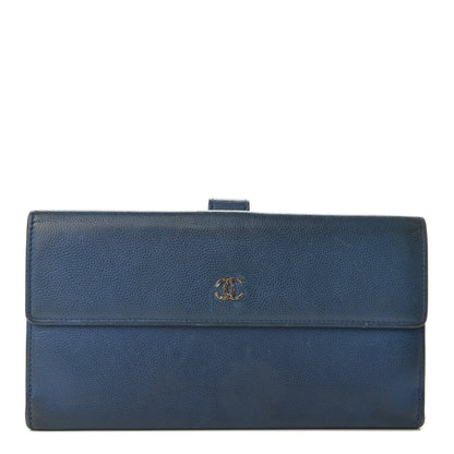 Chanel Caviar Sevruga CC Long Flap French Wallet Blue 1 of 8