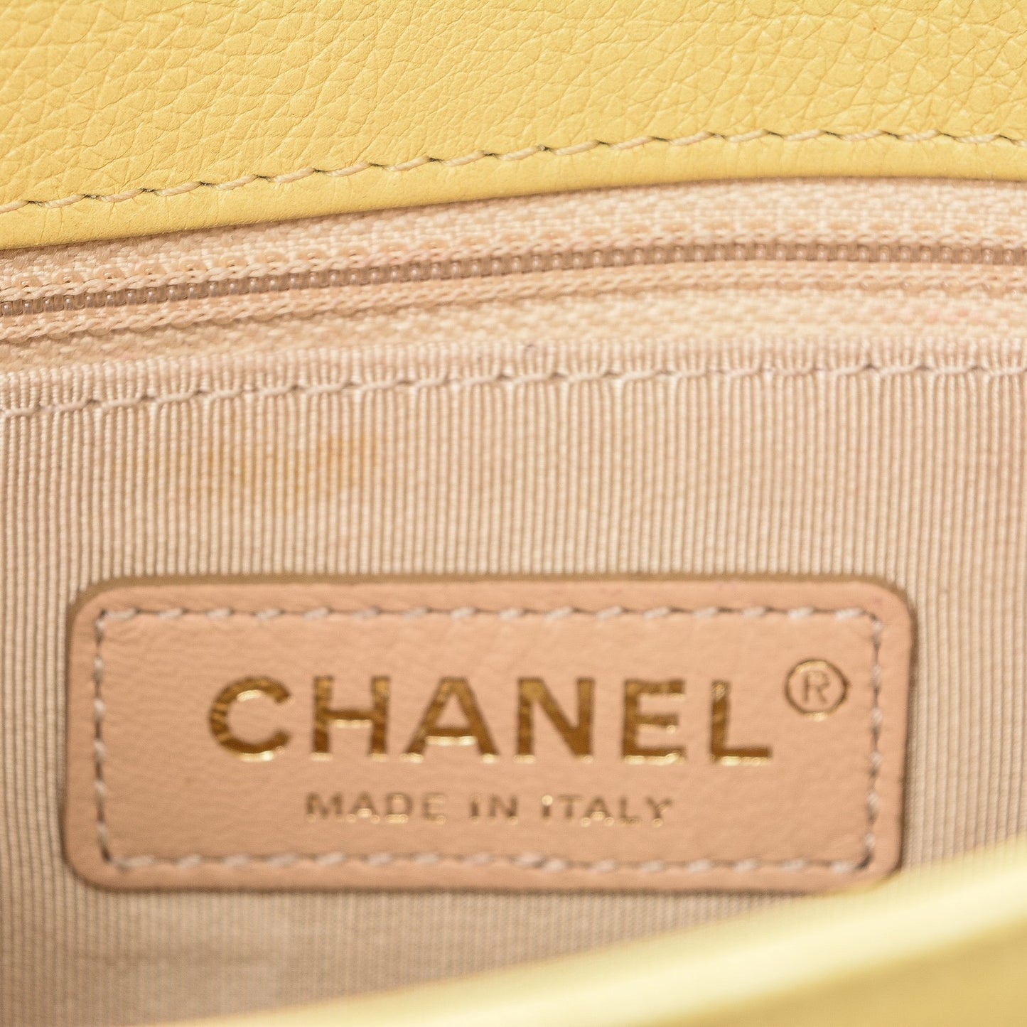 Grained Calfskin Quilted Small Label Click Flap Bag Yellow