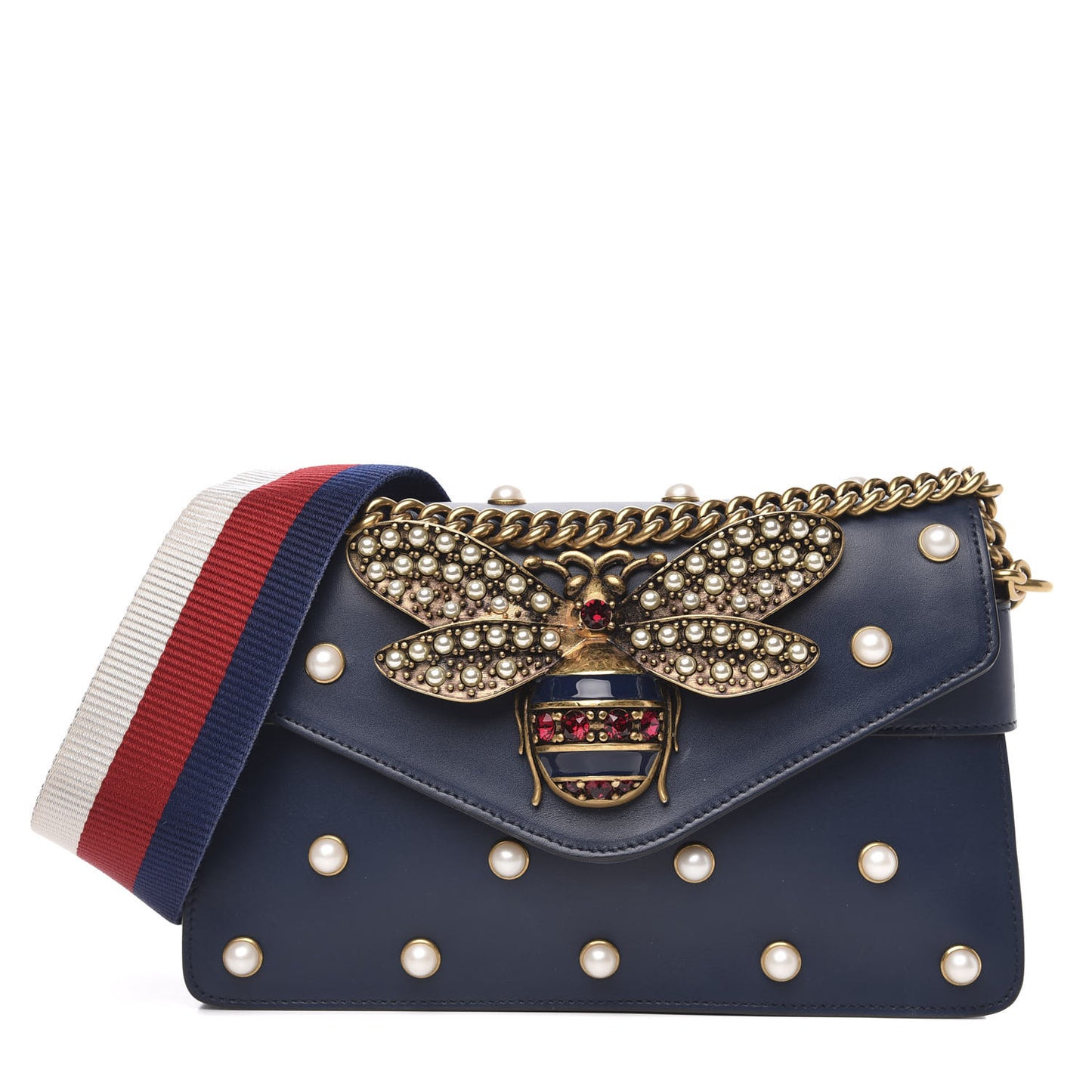 Nappa Pearl Studded Mini Queen Margaret Broadway Shoulder Bag Blue Agata