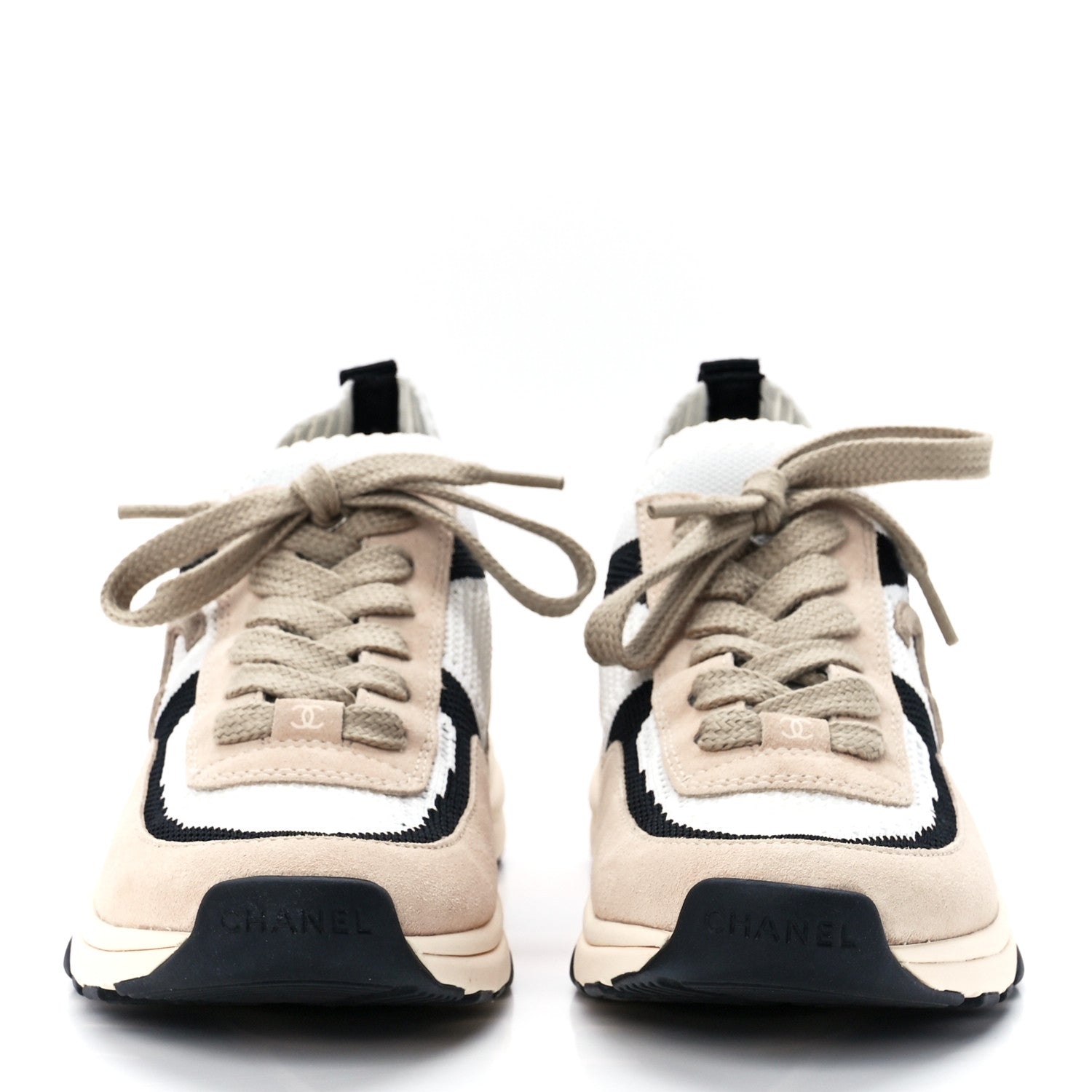 Chanel Mesh Suede Fabric Womens CC Sneakers 38.5 Light 38.5 Pink White Black 2 of 9