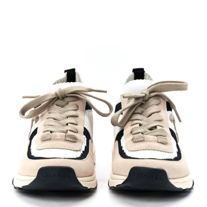 Chanel Mesh Suede Fabric Womens CC Sneakers 38.5 Light 38.5 Pink White Black 2 of 9