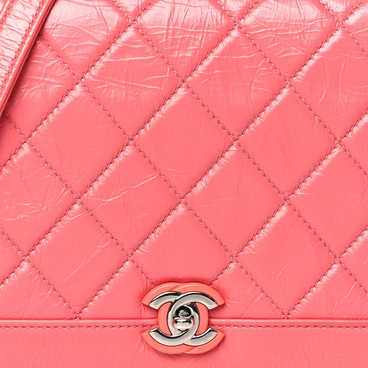 Crumpled Calfskin Quilted Bi Vintage Small Single Flap Pink