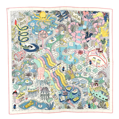 Hermes Cashmere Silk Splash Park Shawl 140 White Jaune Multicolor 1 of 5