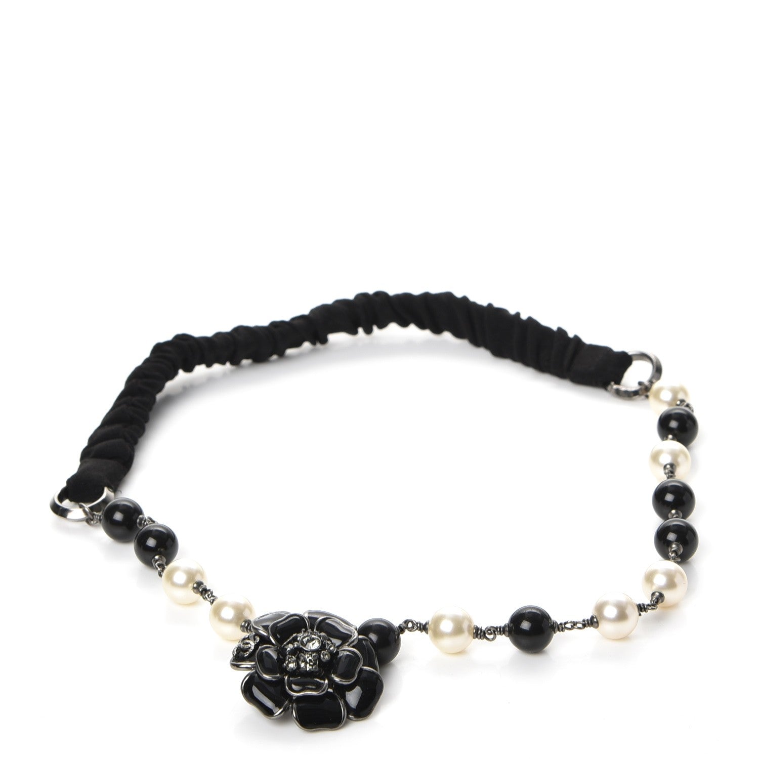 Chanel Pearl Enamel Crystal Camellia CC Headband Black 3 of 6