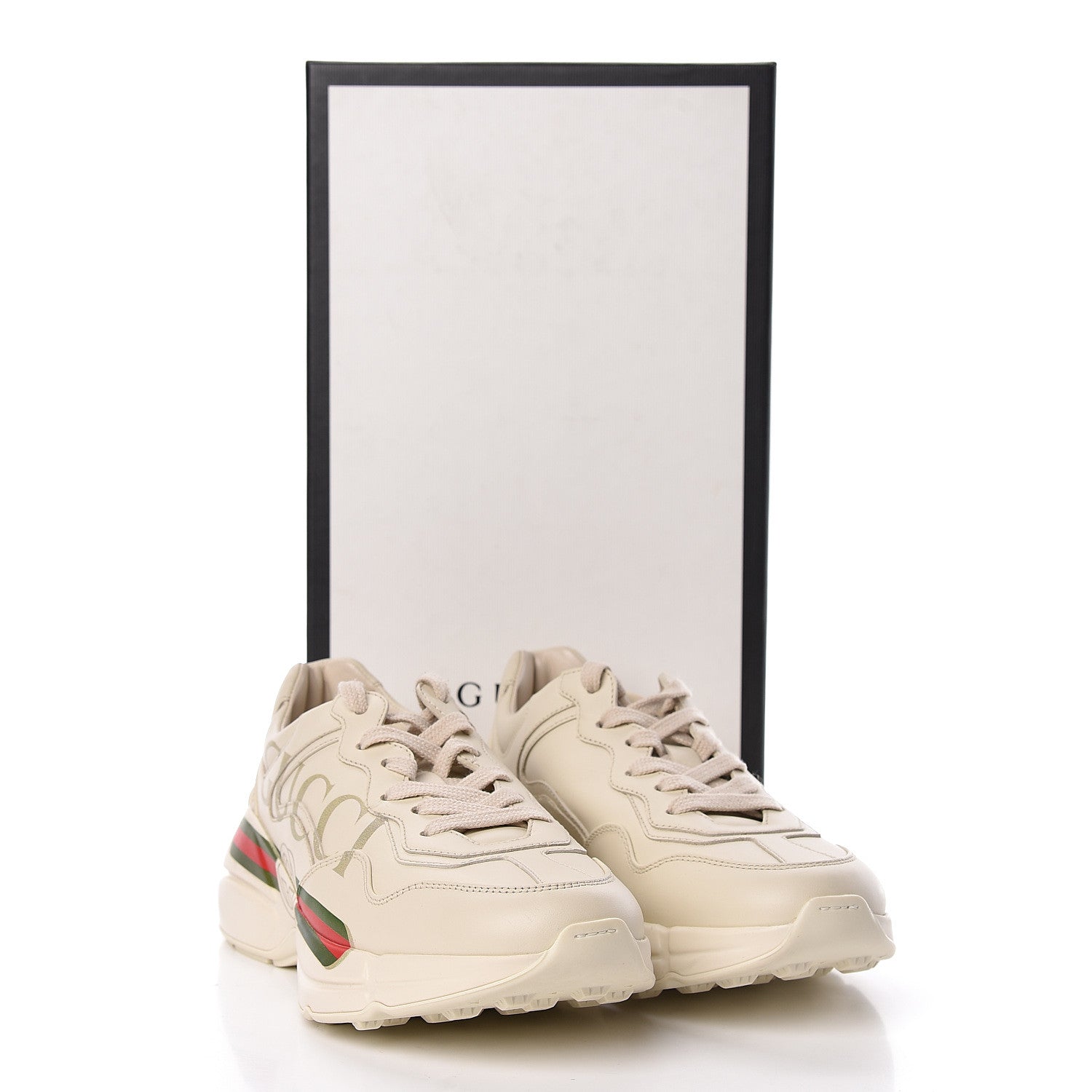 Gucci Calfskin Logo Womens Rhyton Sneakers 37.5 Ivory 9 of 9