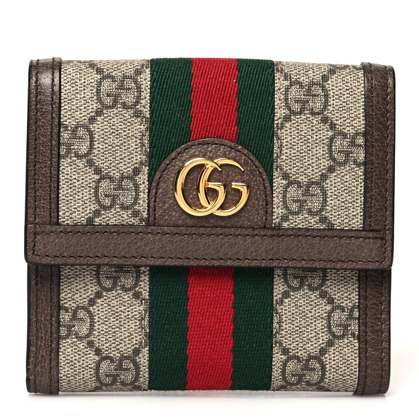 GG Supreme Monogram Web Ophidia French Flap Wallet Beige New Acero