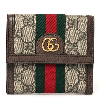Gucci GG Supreme Monogram Web Ophidia French Flap Wallet Beige New Acero 1 of 12