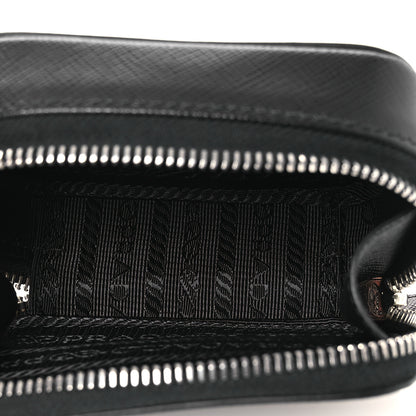 Prada Saffiano Travel Metal Triangle Logo Mini Pouch Shoulder Bag Black 5 of 10