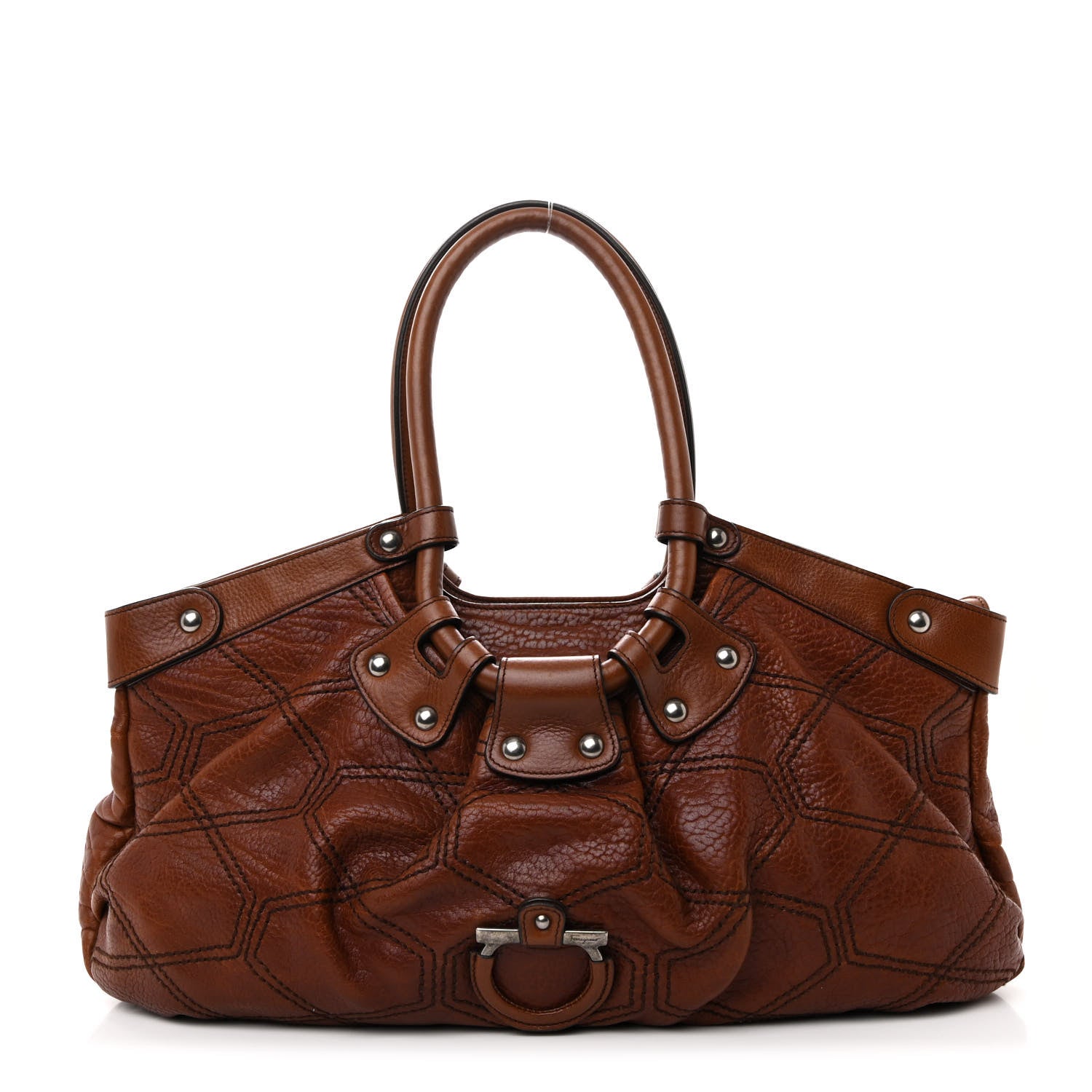 Salvatore Ferragamo Grained Calfskin Quilted Celtico Shoulder Bag Brown 1 of 10