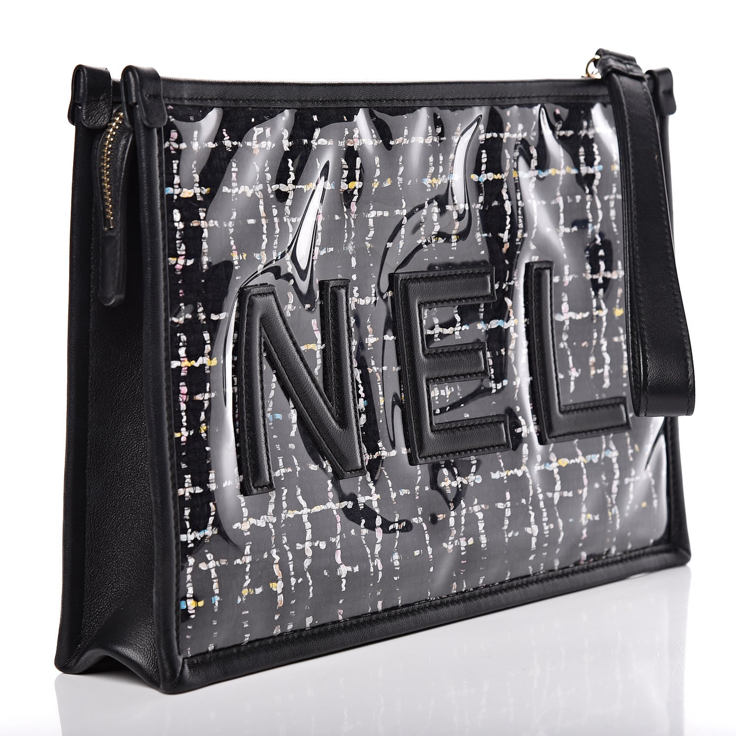 Chanel Tweed PVC Lambskin Large Pouch Black 3 of 10