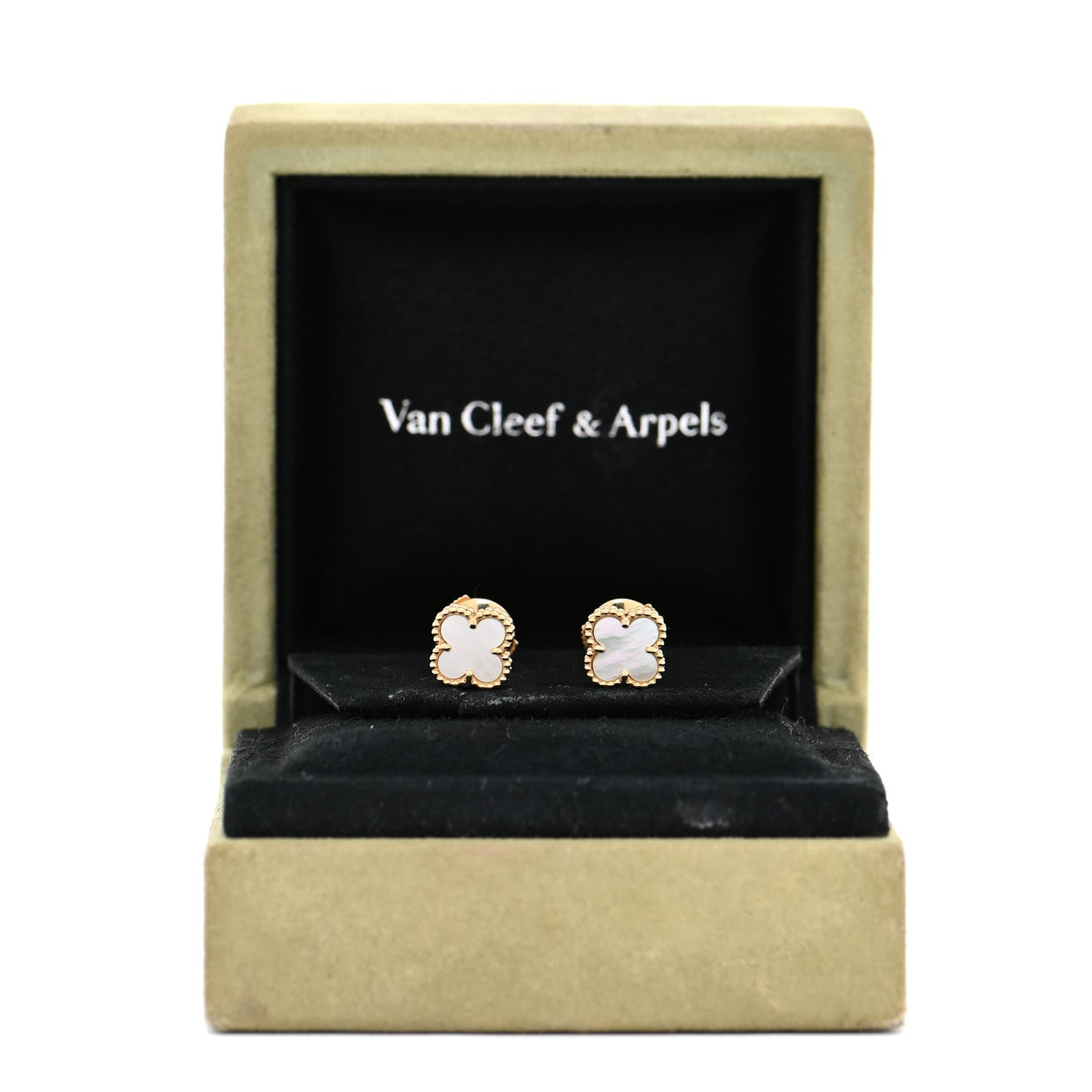 Van Cleef & Arpels 18K Yellow Gold Mother of Pearl Sweet Alhambra Earrings 6 of 6