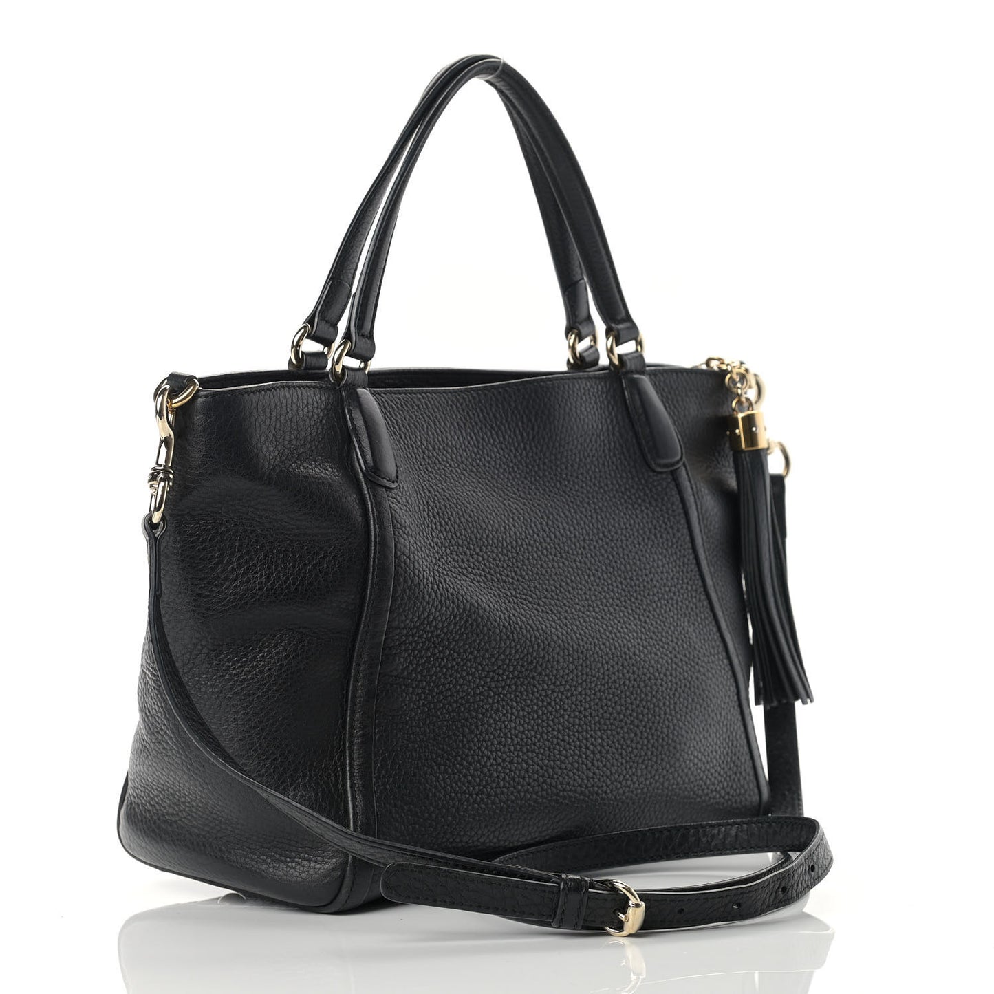 Pebbled Calfskin Small Soho Top Handle Bag Black