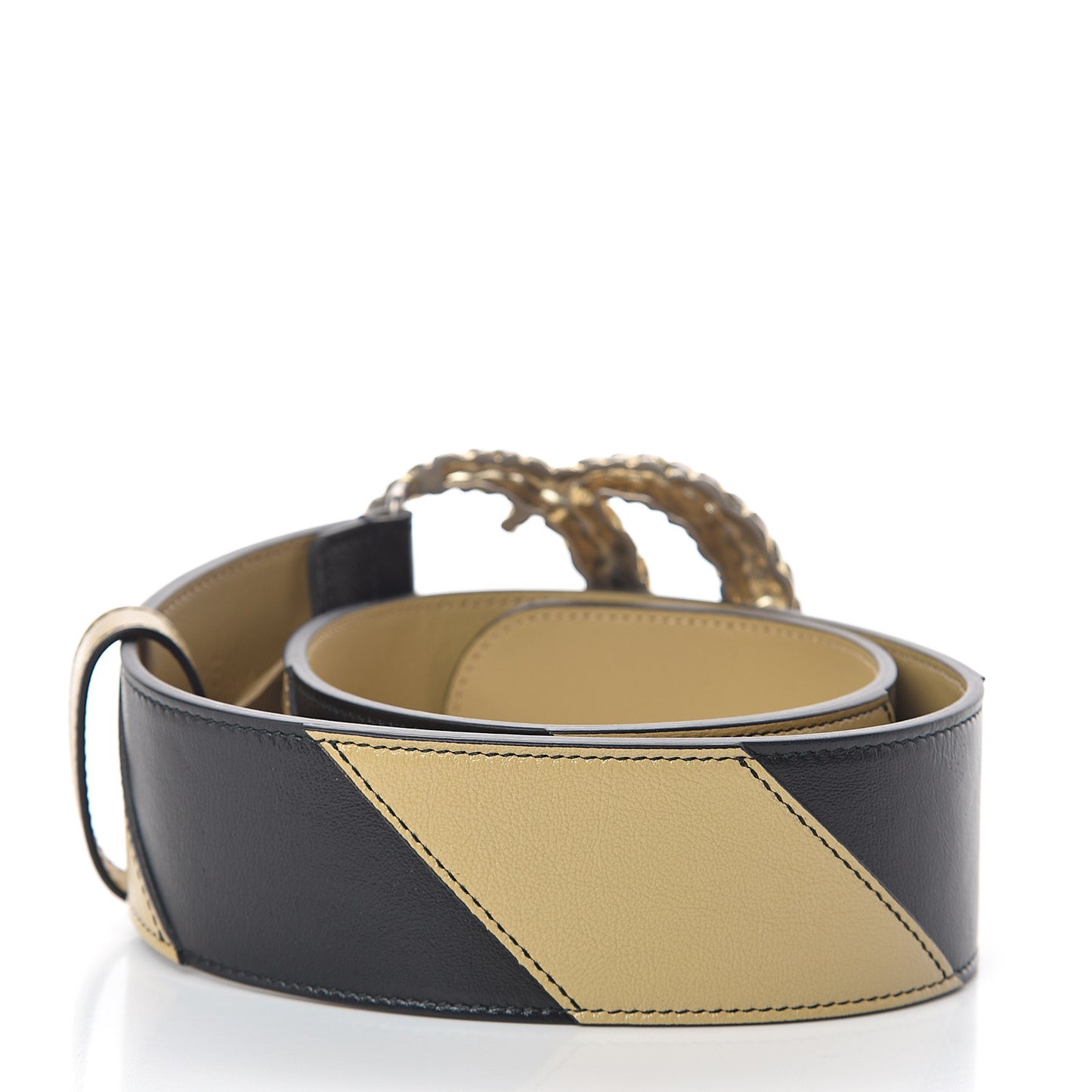 Calfskin Striped Textured Double G 50mm Belt 75 30 Black Beige