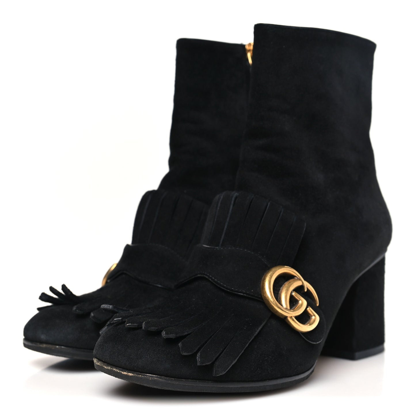 Kid Scamosciato GG Marmont Fringe 75mm Ankle Boots 38 Black